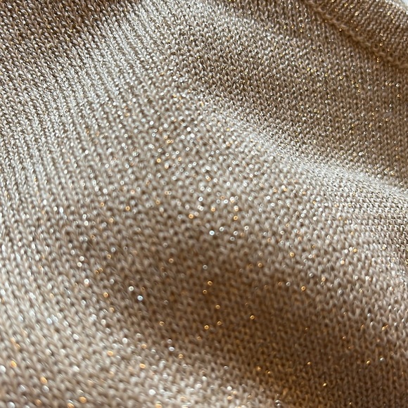 Ann Taylor Silk Blend Gold Sparkly pull over Top ribbed neck,cuffs & hem Size MP - Picture 9 of 10